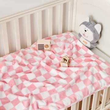 Yurhap Checkered Pink Fleece Baby Blanket for Girls