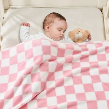 Yurhap Checkered Pink Fleece Baby Blanket for Girls