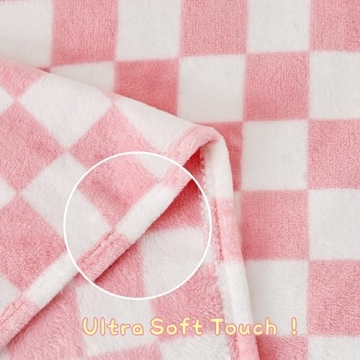 Yurhap Checkered Pink Fleece Baby Blanket for Girls