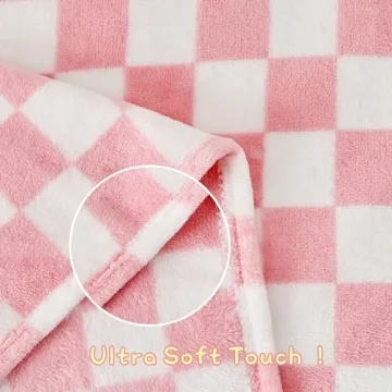 Yurhap Checkered Pink Fleece Baby Blanket for Girls