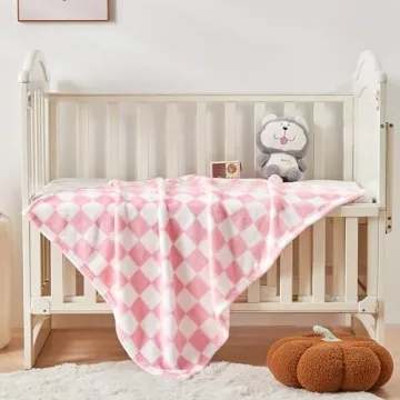Yurhap Checkered Pink Fleece Baby Blanket for Girls