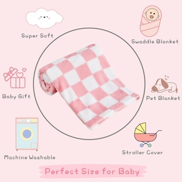 Yurhap Checkered Pink Fleece Baby Blanket for Girls