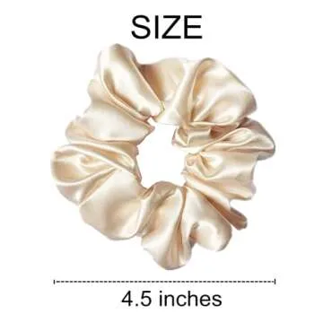 6 Pcs Satin Silk Scrunchies, Soft Hair Ties, Fashion Hair Bands, Bow Ropes, Elastic Ponytail Holders for Women and Girls (4.5 Inch, Beige)