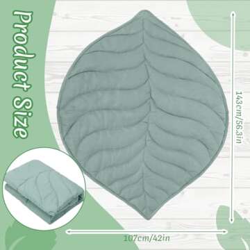 Funtery Baby Play Mat 56 x 42 Inch Cotton Crawling Cushion Cotton Nursery Rug Large Thick Soft Reversible Washable Folding Floor Playpen Mat Nursery Decor Rug for Girls Boys(Green,Leaf)