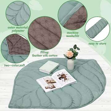Funtery Baby Play Mat 56 x 42 Inch Cotton Crawling Cushion Cotton Nursery Rug Large Thick Soft Reversible Washable Folding Floor Playpen Mat Nursery Decor Rug for Girls Boys(Green,Leaf)