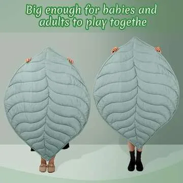 Funtery Baby Play Mat 56 x 42 Inch Cotton Crawling Cushion Cotton Nursery Rug Large Thick Soft Reversible Washable Folding Floor Playpen Mat Nursery Decor Rug for Girls Boys(Green,Leaf)