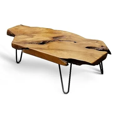 StyleCraft Badang Natural Wood Coffee Table with Metal Legs