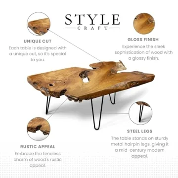 StyleCraft Badang Natural Wood Coffee Table with Metal Legs