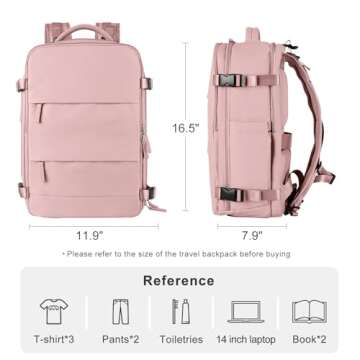 Coofay Personal Item Travel Backpack - Airline Approved Waterproof Pink Daypack