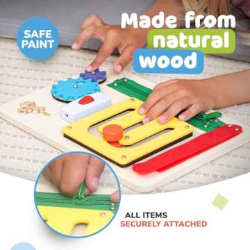 deMoca Montessori Busy Board for 1 Year Old, Sensory Toy for Toddlers, Travel Toy with Educational A...