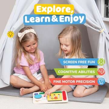 deMoca Montessori Busy Board for 1 Year Old, Sensory Toy for Toddlers, Travel Toy with Educational Activities for 1 2 3 Year Old, Gift for Boys and Girls, Packaging May Vary