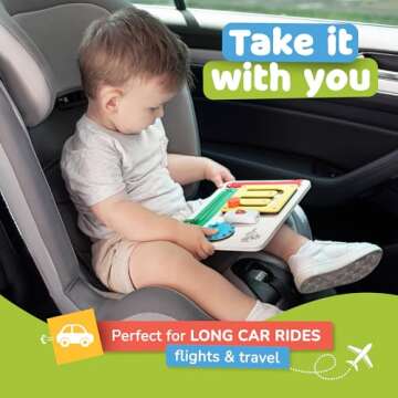 deMoca Montessori Busy Board for 1 Year Old, Sensory Toy for Toddlers, Travel Toy with Educational Activities for 1 2 3 Year Old, Gift for Boys and Girls, Packaging May Vary