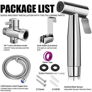 Bidet Sprayer for Toilet, Bathroom Sprayer with Hose Stainless Steel Spray Easy Install Diaper Spray...