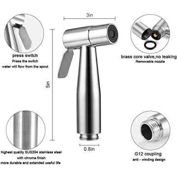Bidet Sprayer for Toilet, Bathroom Sprayer with Hose Stainless Steel Spray Easy Install Diaper Sprayer with Adjustable Pressure Control for Bathing Pets, Personal Hygiene