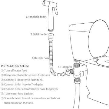 Bidet Sprayer for Toilet, Bathroom Sprayer with Hose Stainless Steel Spray Easy Install Diaper Sprayer with Adjustable Pressure Control for Bathing Pets, Personal Hygiene
