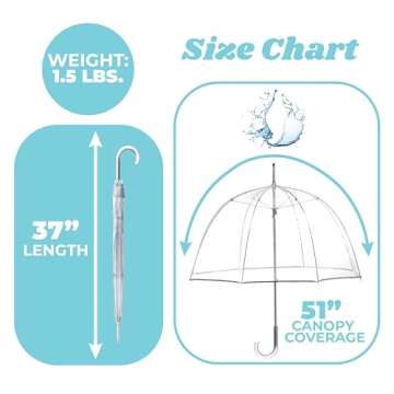 totes Adult Clear Bubble Umbrella with Dome Canopy