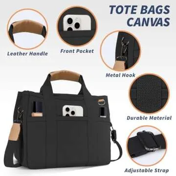 Buringer HOMESPON Canvas Everything Tote Bag for Woman With Compartments for Work Travel or Shopping (Black)