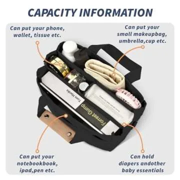 Buringer HOMESPON Canvas Everything Tote Bag for Woman With Compartments for Work Travel or Shopping (Black)