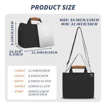 Buringer HOMESPON Canvas Everything Tote Bag for Woman With Compartments for Work Travel or Shopping (Black)