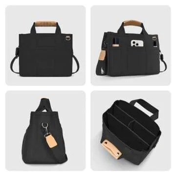 Buringer HOMESPON Canvas Everything Tote Bag for Woman With Compartments for Work Travel or Shopping (Black)