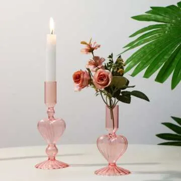 Elegant Mumufy Glass Heart Candlestick Holders for Valentine's