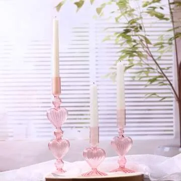 Elegant Mumufy Glass Heart Candlestick Holders for Valentine's