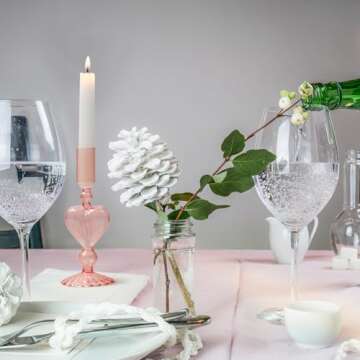 Mumufy 3 Pcs Valentine's Day Glass Candlestick Holders Pink Heart Glass Taper Candle Holder Valentines Glass Candle Stick Glass Vase Decor for Wedding Festival Party Table Centerpiece