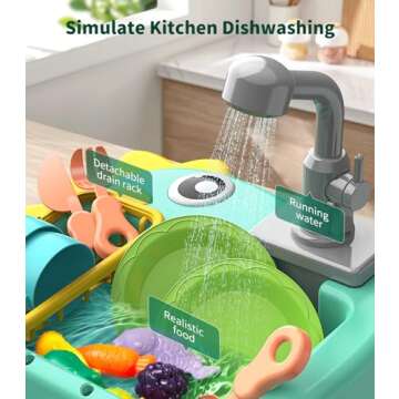 Geyiie Mini Toddler Sink Toy, Play Sink with Running Water, Automatic Water Cycle System and 13Pcs R...