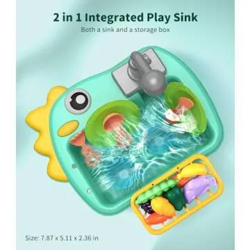 Geyiie Mini Toddler Sink Toy, Play Sink with Running Water, Automatic Water Cycle System and 13Pcs Rich Kitchen Accessories, Kids Pretend Role Play Dinosaur Dishwasher Toys for Boys and Girls
