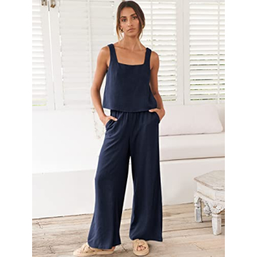 ANRABESS Women's Casual Linen Summer Jumpsuit Set