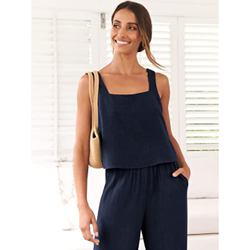 ANRABESS Women's Casual Linen Summer Jumpsuit Set