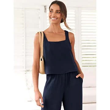 ANRABESS Women's Casual Linen Summer Jumpsuit Set