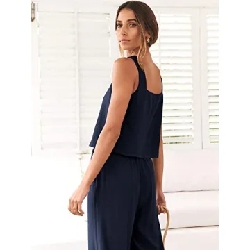 ANRABESS Women's Casual Linen Summer Jumpsuit Set