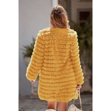PRETTYGARDEN Women's Winter Faux Fur Jackets Fall Fashion Open Front Long Shaggy Coat Outerwear (Yel...