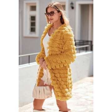 PRETTYGARDEN Women's Winter Faux Fur Jackets Fall Fashion Open Front Long Shaggy Coat Outerwear (Yellow,Medium)