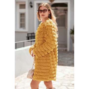 PRETTYGARDEN Women's Winter Faux Fur Jackets Fall Fashion Open Front Long Shaggy Coat Outerwear (Yellow,Medium)