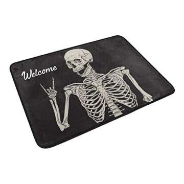 Baofu Skull Bathroom Doormats Floor Mat Rock and Roll Skeleton Lightweight Non-Slip Area Rugs Halloween Decorative Entrance Front Door Rug for Outdoor Garden Kitchen Bedroom 23.6" x15.7"