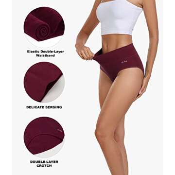 coskefy Women's High Waisted Cotton Underwear Soft Breathable Panties Stretch Briefs Seamless Ladies Panties 5 Pack
