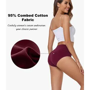 coskefy Women's High Waisted Cotton Underwear Soft Breathable Panties Stretch Briefs Seamless Ladies Panties 5 Pack