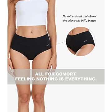 coskefy Women's High Waisted Cotton Underwear Soft Breathable Panties Stretch Briefs Seamless Ladies Panties 5 Pack