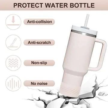 Affute Protective Silicone Boot for Stanley Quencher H2.0 40 oz & IceFlow Flip 20 oz 30 oz and hydroflask 12-24 oz, Anti-Slip Bottle Bottom Sleeve Cover (Rose Quartz)