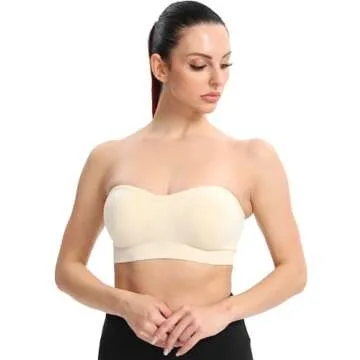 Gnowann Strapless Bras for Women Non-Slip Silicone Bandeau Bralette Seamless Wireless Strapless Bra Padded Tube Top Beige L
