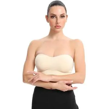 Gnowann Strapless Bras for Women Non-Slip Silicone Bandeau Bralette Seamless Wireless Strapless Bra Padded Tube Top Beige L