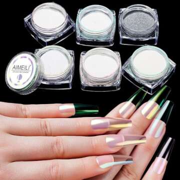 AIMEILI Pearl Chrome Nail Powder 6 Boxes Nail Art Manicure Powder Set, 1×0.5g Holographic Powder, 5...