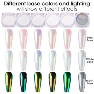 AIMEILI Pearl Chrome Nail Powder 6 Boxes Nail Art Manicure Powder Set, 1×0.5g Holographic Powder, 5×0.5g Chrome Nail Powder