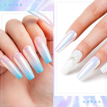 AIMEILI Pearl Chrome Nail Powder 6 Boxes Nail Art Manicure Powder Set, 1×0.5g Holographic Powder, 5×0.5g Chrome Nail Powder