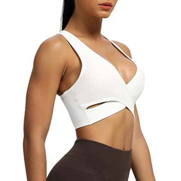 Aoxjox Women's Fitness Backless Sports Bra in White