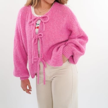 Stylish Tie Front Knit Cardigan for Women Fall Casual Wear