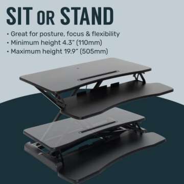 TechOrbits OF-S06-2 Desk Converter-37-inch Height Adjustable, MDF Wood, Sit-to-Stand Rise-X Pro Black, 37"