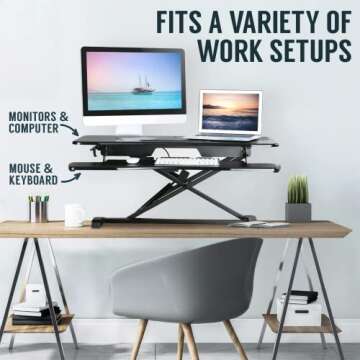 TechOrbits OF-S06-2 Desk Converter-37-inch Height Adjustable, MDF Wood, Sit-to-Stand Rise-X Pro Black, 37"